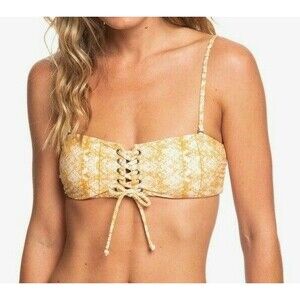 Roxy Beach Classics Bandeau Lace Up Front Bikini Top size M  Multi